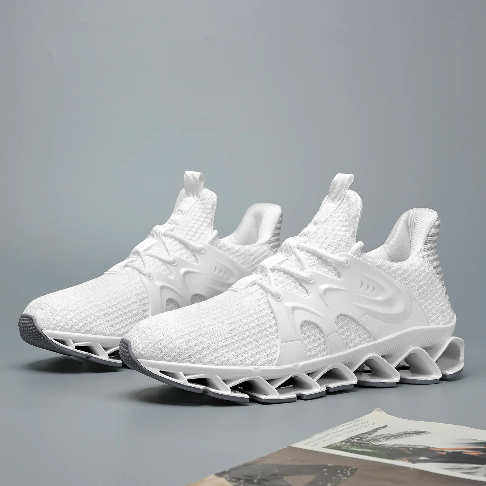 Men's Blade Running Gym Shoes - Breathable Mesh Upper Feels Airy, Shock-Absorbing Spring Blade Sole, Lightweight Anti-Slip Athletic Performance Casual Trainers for Jogging, Workout, Anti-Slip Sole Casual Trainers