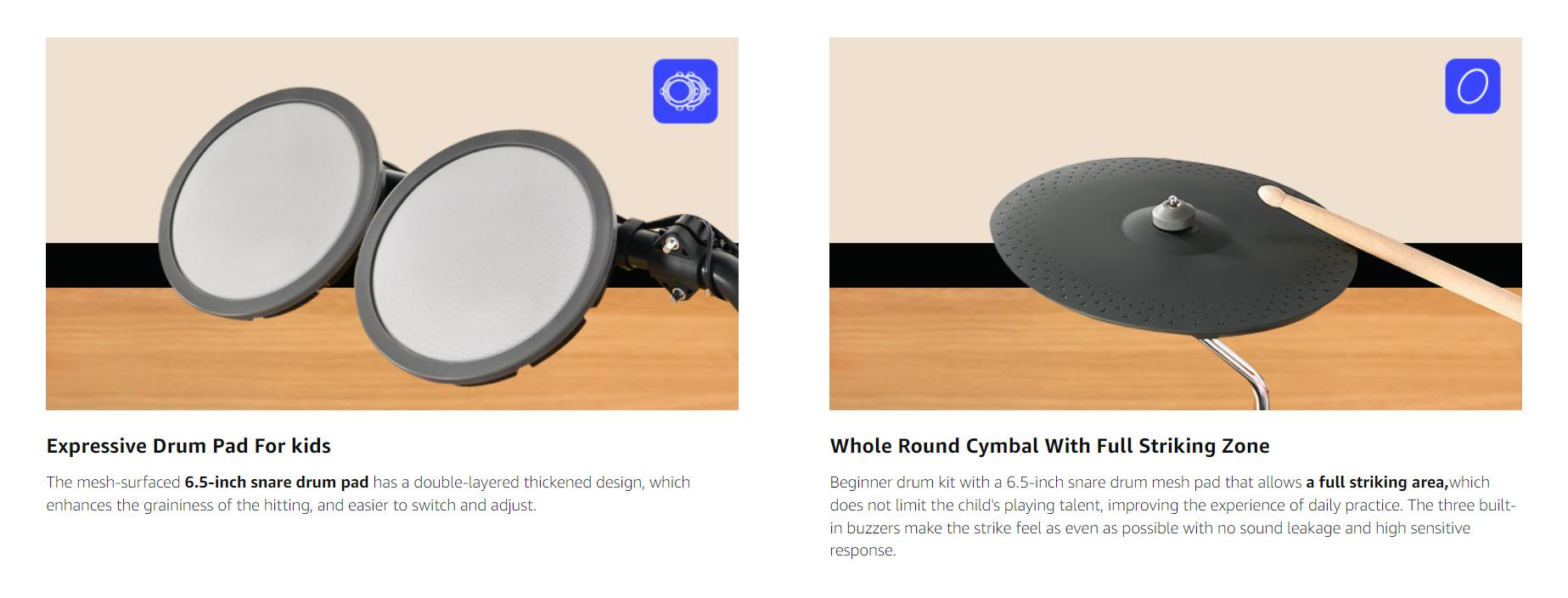 Donner DED-70 Electric Drum Set, Electric Drums with 4 Quiet Mesh Drum Pads, 2 Switch Pedal, Portable and Solid Drum Set with Type-C Charging, 68+ Sounds, Throne, Headphones, Sticks, Melodics Lessons