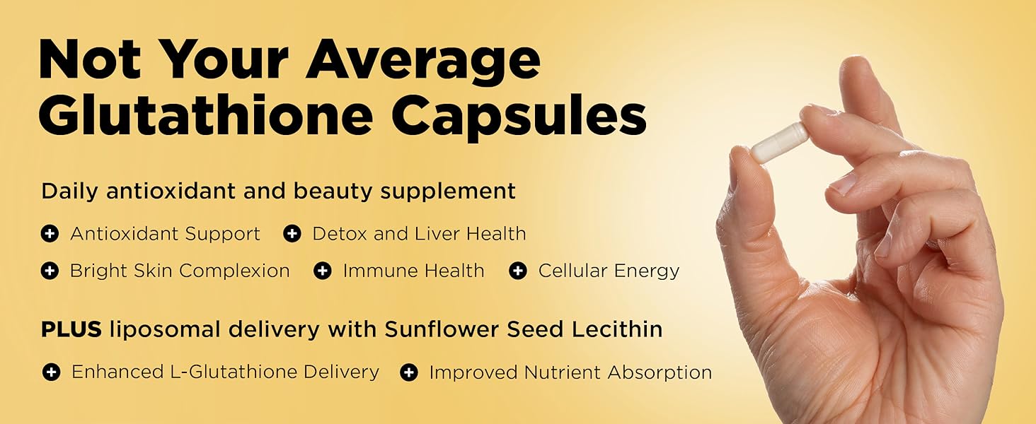 Glutathione Supplement - 500mg L-Glutathione per Serving - Made with Liposomal Delivery for Max Absorption - Detox, Immunity, Anti-Aging Support - Non-GMO - 60-Day Supply, 60 Capsules