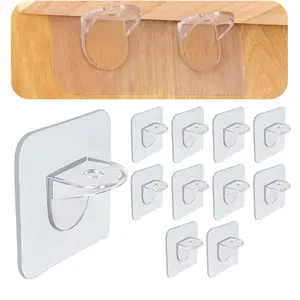 10 Pcs Adhesive Shelf Support Pegs No Drill Shelf Brackets Clear Cabinet Clips Heavy Duty Holders for Kitchen Closet Bookcase
