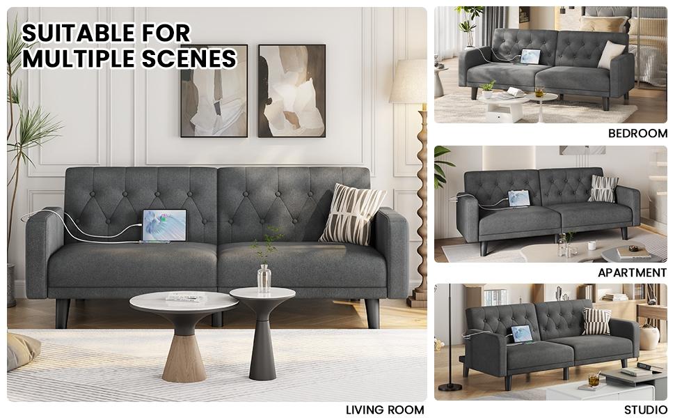 Yaheetech 63in Convertible Futon Sofa Bed Couch Split-back Sleeper w/ USB Ports for Living Room, Guest Room, Apartments, Guest Rooms Yaheetech 63in Convertible Futon Sofa Bed Couch Split-back Sleeper w/ USB Ports for Living Room, Guest Room, Apartments, Guest Rooms