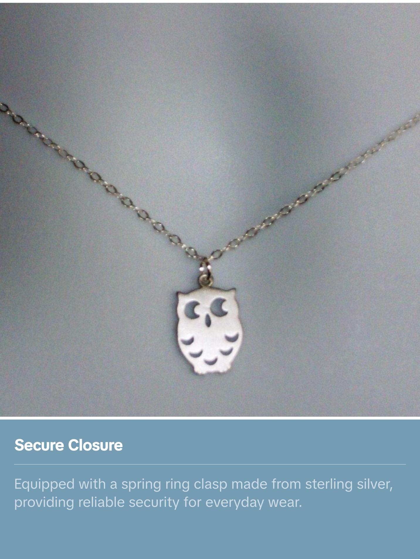 Silver Owl Necklace - Sterling Silver Owl Necklace, Sterling Silver Necklace, bridesmaid gifts, grey, white, silver, Mothers Day