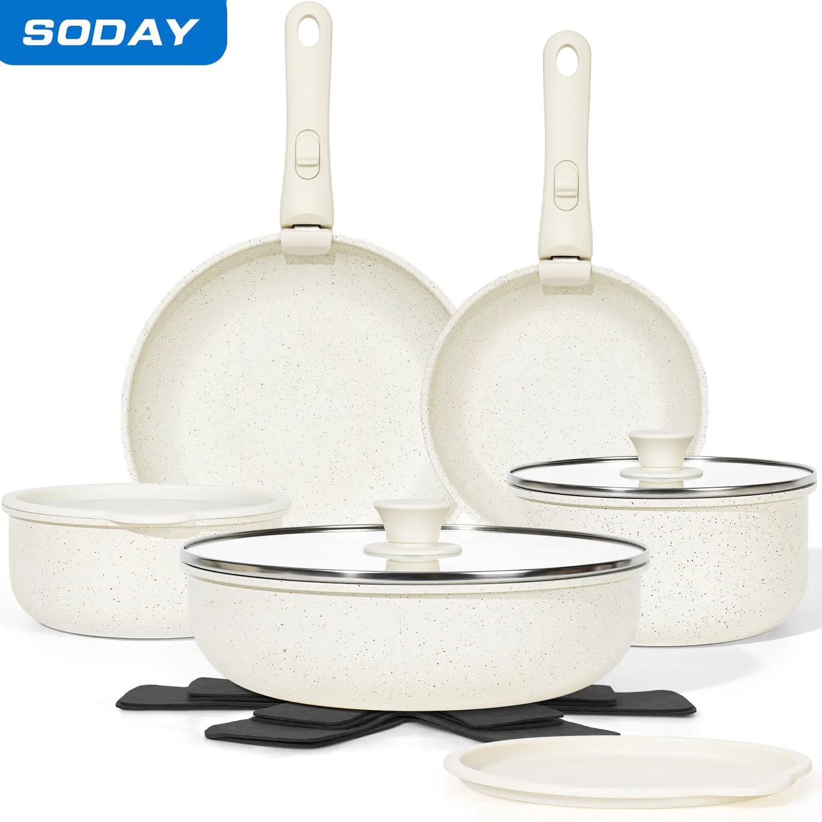 [NEW]SODAY 15pcs Pots and Pans Set Non Stick, Cookware Sets with Detachable Handle, Nonstick RV Kitchen Cooking Set Removable Handles, Oven Safe,Stackable, Frying,Kitchenware,stock up on specials,backtoschool, glowup