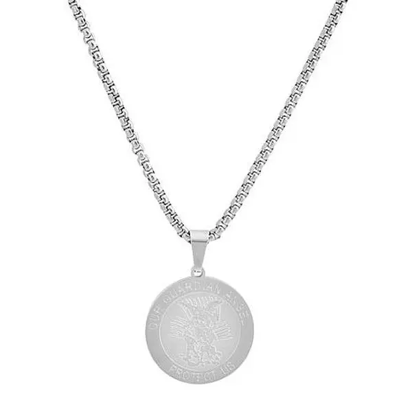 Stately Steel Men's Stainless Steel Guardian Angel Pendant with Chain