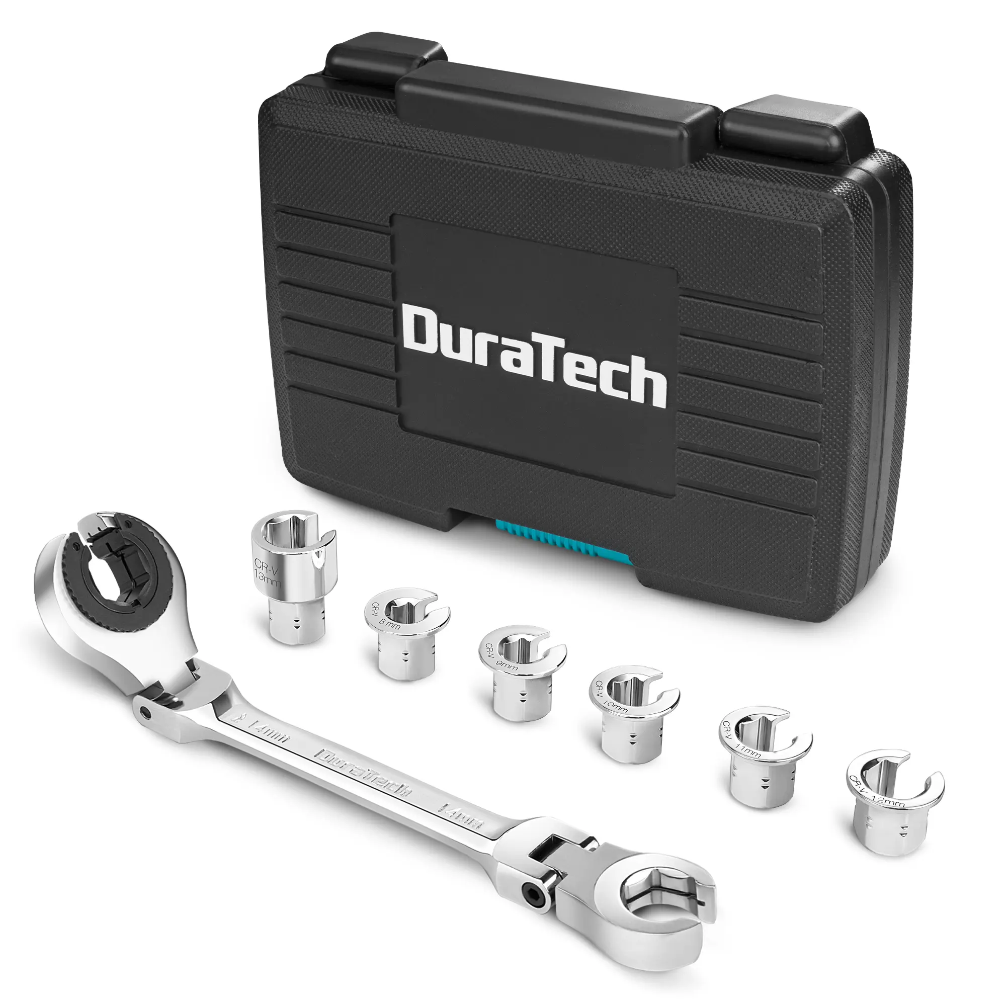 #summersale DURATECH 7-In-1 Ratcheting Wrench Set with Open Flex-head, Metric Ratcheting Tubing Wrench Set, 8-14mm, 72-Tooth Gear, CR-V Steel, with Tool Box, Gifts for Men