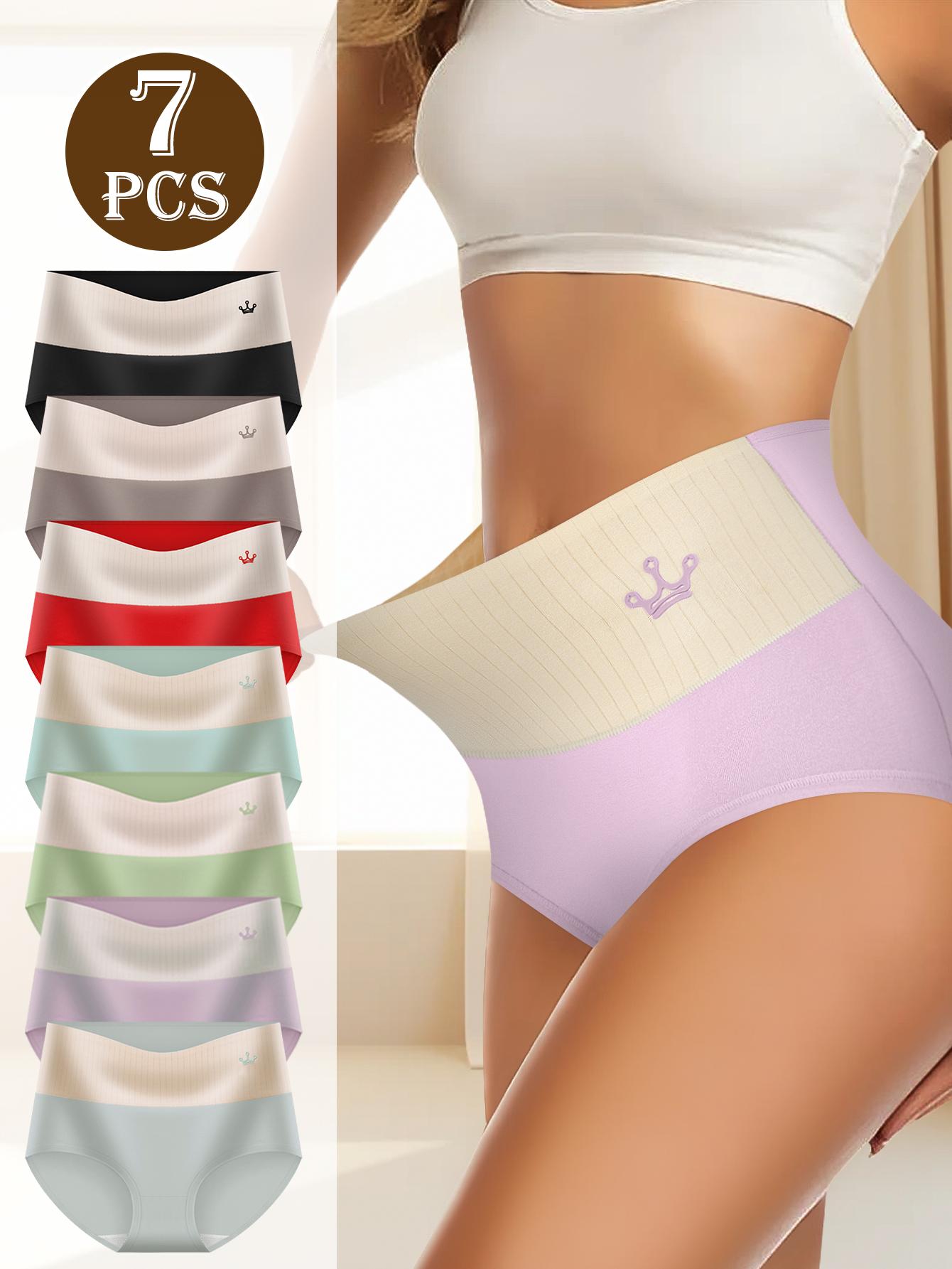 QUASTI Women's 7-Pack High-Waisted Cotton Seamless Compression Briefs - Color Block Style, Soft Elastic Comfortable Fabric, Tummy Control, Hip Lifting, Anti-Ride Up, Breathable, S-XXL, 7 Pcs / 7 Color, Elegant