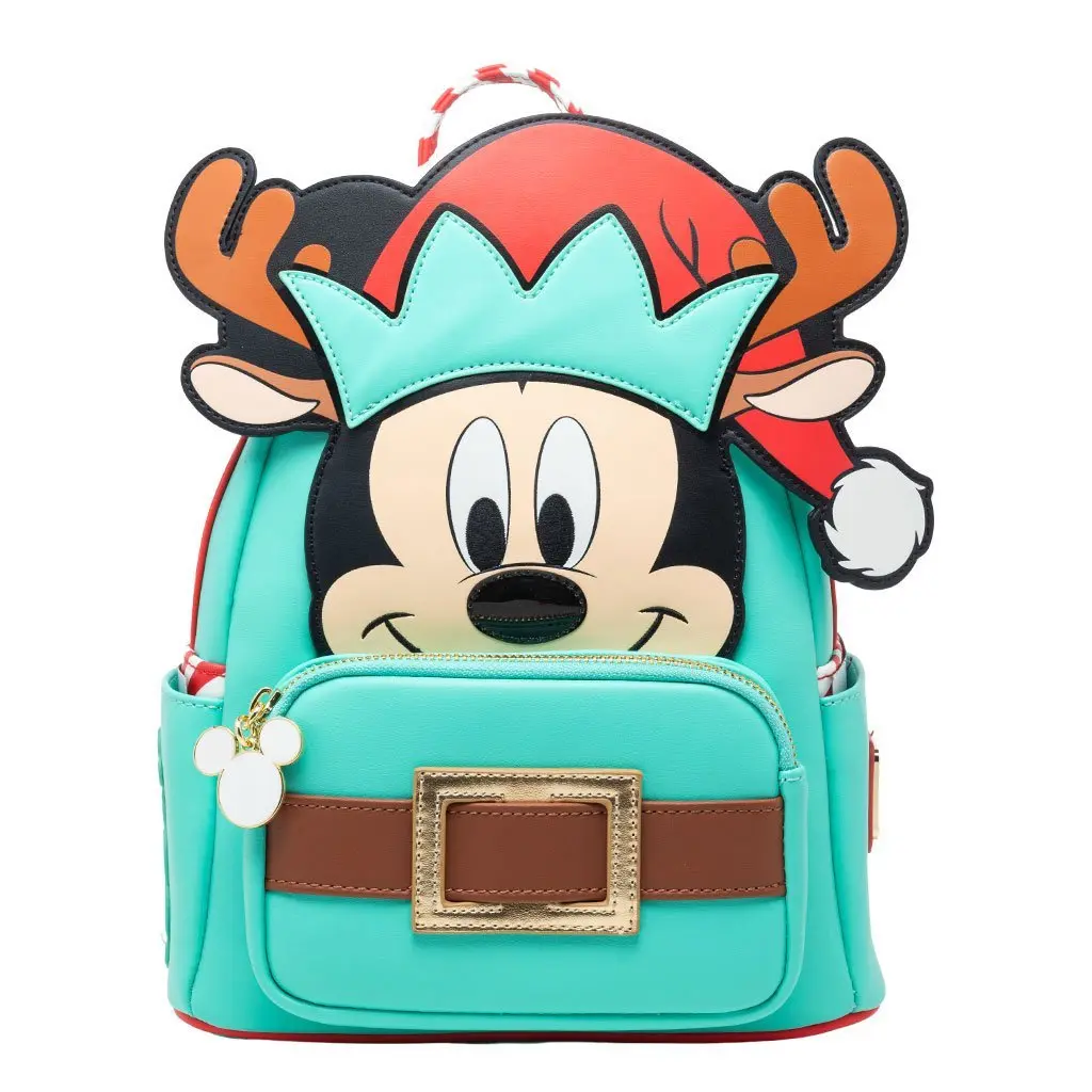 Loungefly Disney Light-Up Mickey Mouse Reindeer Cosplay Faux Leather Mini Backpack with Antlers and Holly Jolly Graphic - 707 Street Exclusive