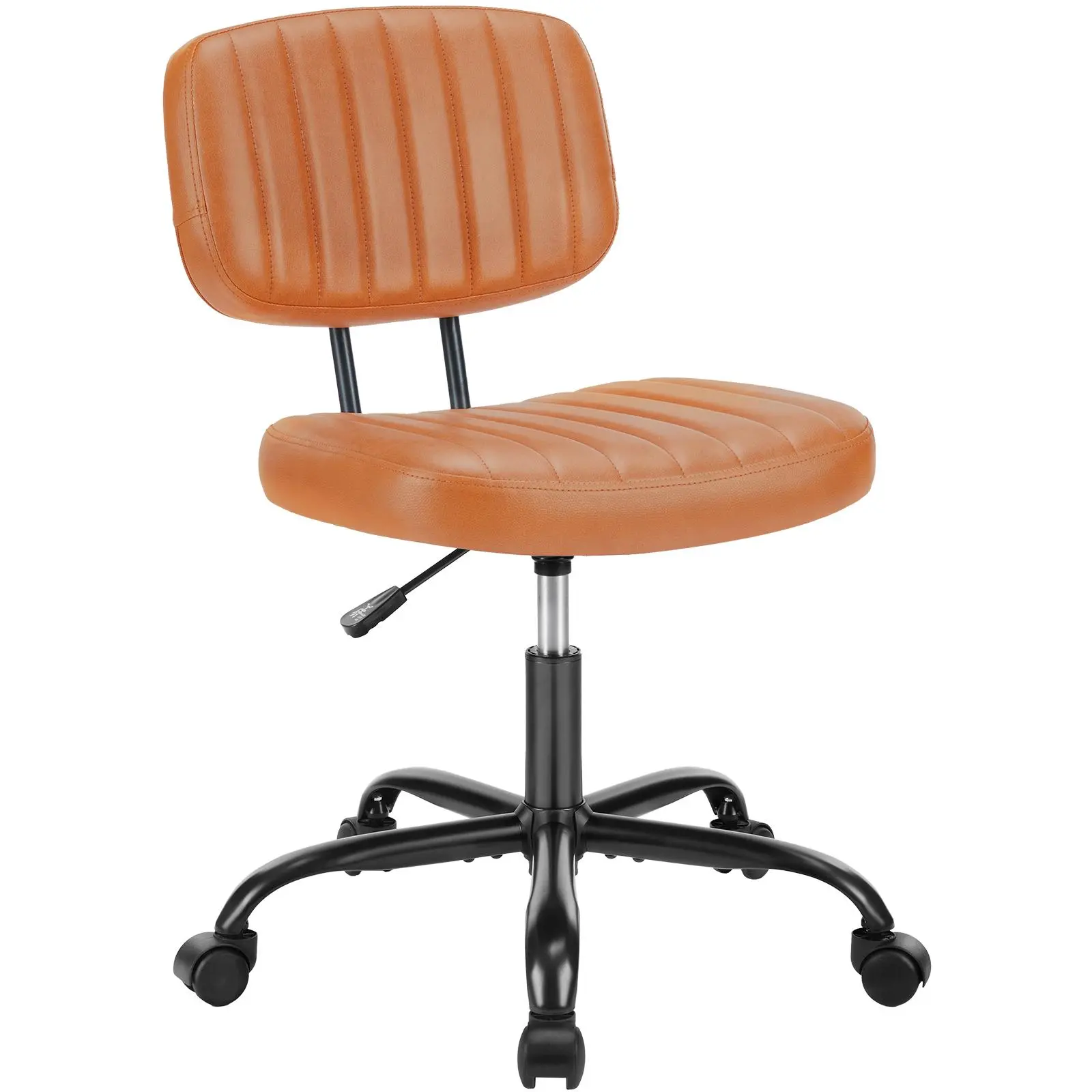 Sweetcrispy Ergonomic Vertical Armless PU Leather Desk Chair - 360° Rotation, Low Back with Lumbar Support, Height-Adjust, Rolling Casters, Space-Saving Furniture for Small Spaces WFH Home Office, Assembly Required