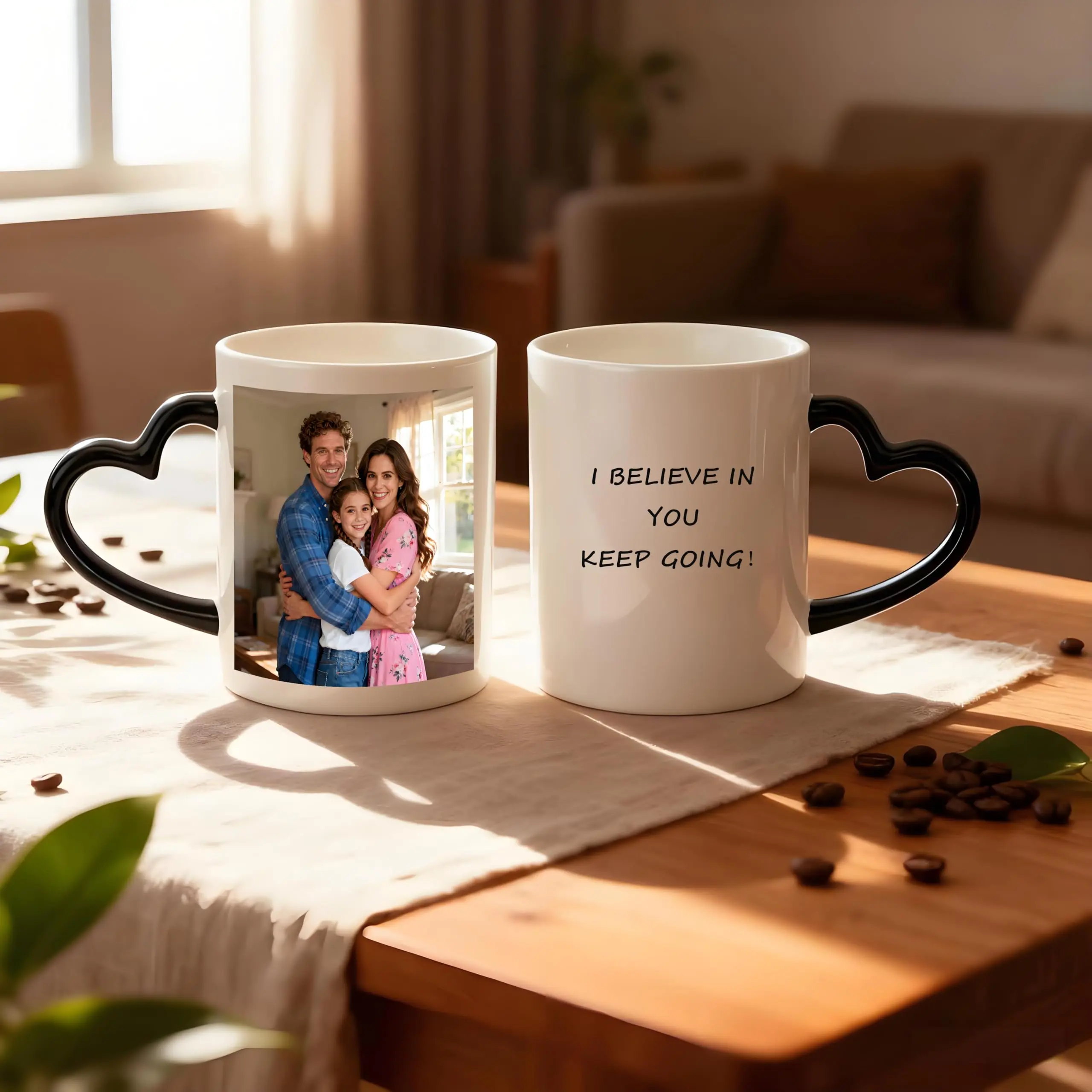 11oz Personalized Ceramic Coffee Cup - Heart-Handle, Eco-Friendly, USA-Printed, Customizable for Photos Text Logos, Glossy Stylish Tea Drink Mug, Perfect Gift for Colleagues Friends