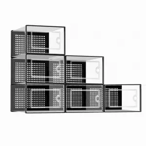 6 Pack Larger Clear Plastic Shoe Storage Boxes, Stackable Sneaker Organizers Fit Size 11, Space Saving Shoe Rack Bins for Closet Entryway