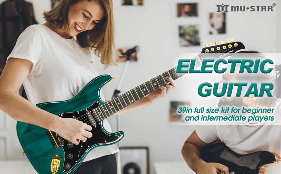 Mustar Electric Guitar Kit with 25W Amp 39 Inch Full Size Solid Wood Guitar Beginner Friendly Set Includes Gig Bag Capo Strap Cable Picks Perfect Gift