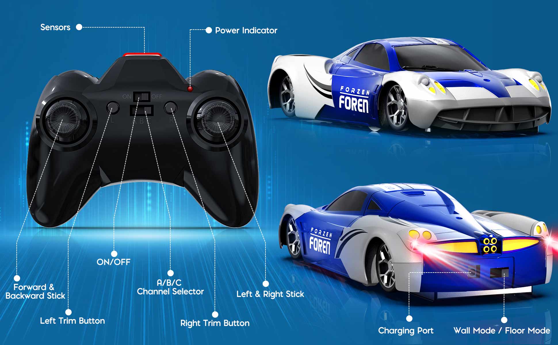 Wall Climbing Car, Electric Remote Toy Racing, with LED Light High-Speed Hobby Toy Vehicle, RC Car Gifts for Age 3 4 5 6 7 8 9 Year Old Boys Girls