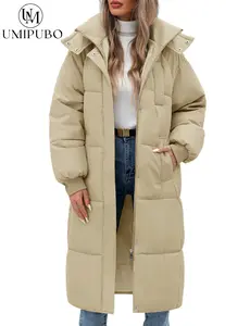 UMIPUBO Women's Long Quilted Jacket Coat Winter Thicken Warm Puffer Jacket Fashion Hooded Zip Up Parka Outerwear with Pockets