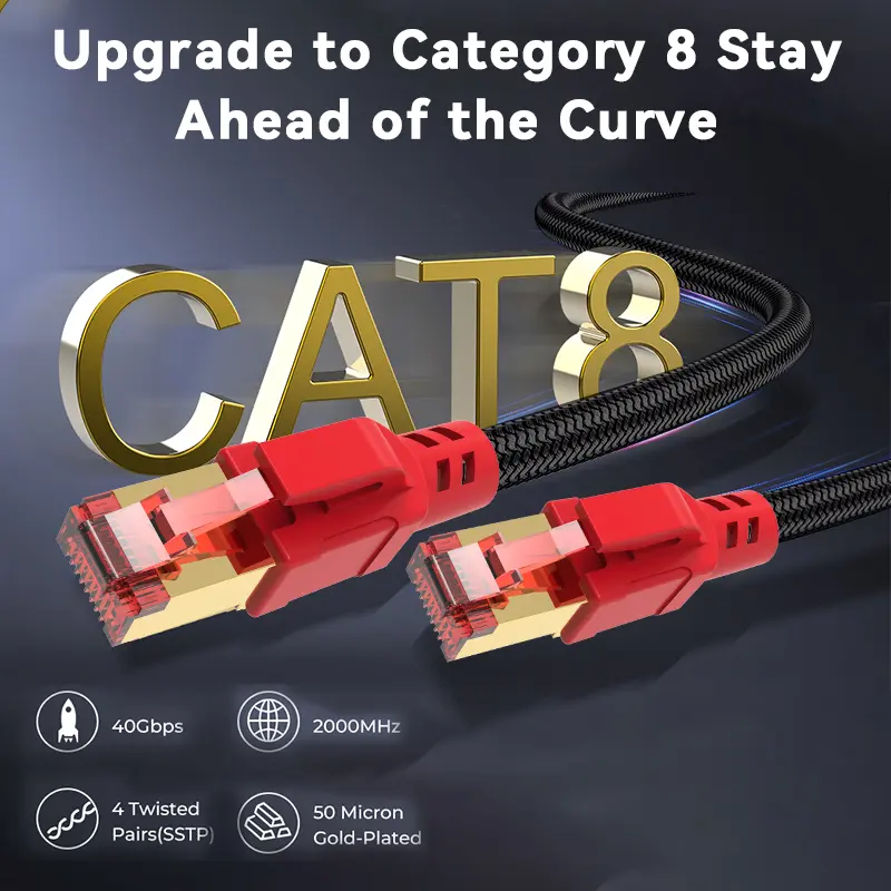 MIZIQIER Cat 8 Ethernet Cable 3.3FT 6.6FT 10FT 15FT 26FT 32FT High Speed Braided 40Gbps 2000Mhz Network Cord Cat8 RJ45 Shielded Indoor Heavy Duty LAN Cables Compatible for Gaming PC PS5 Xbox Modem Router