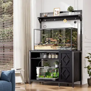 Heavy Duty Aquarium Stand with Display Shelf, 4 Hooks, and Power Outlet – Fits 40-50 Gal Diamond Fish Tanks & Reptile Terrariums for Home Use