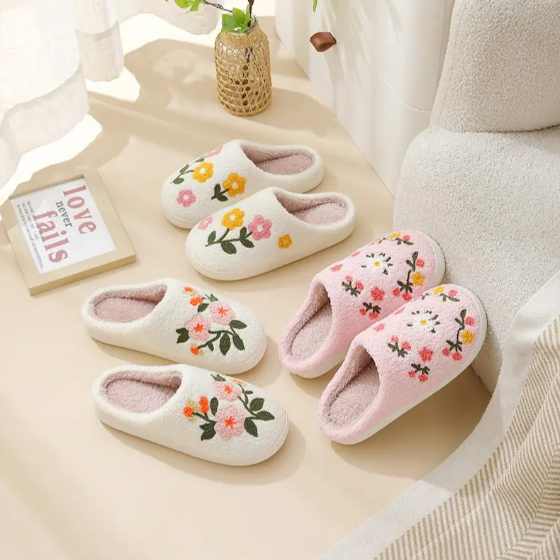 Women's Men's Fashion Flat Slippers - Soft Cotton, Flower Print, Warm Indoor Winter Footwear, Cute Colorful Design, Fashion Slippers