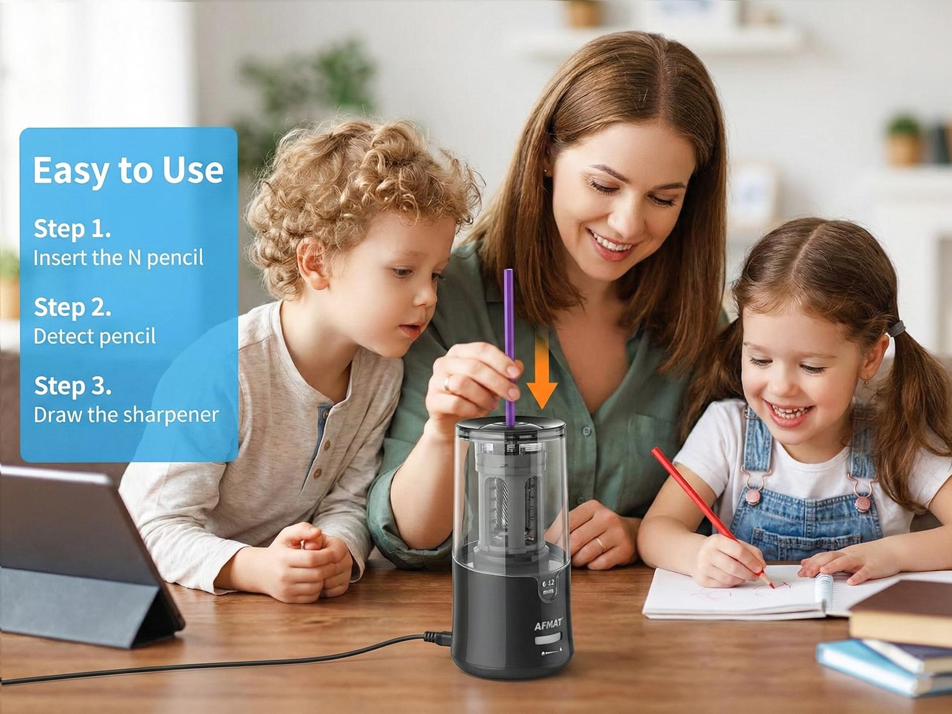 AFMAT Electric Pencil Sharpener, 3s Fast Sharpening, Auto Stop, 2 Sharpness Settings for 6-12mm No.2 & Colored Pencils, Worldwide Plug, Ideal for Artists, Art Materials, Art Supply,summerwins
