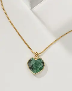 18kt Gold plated 100% Natural Emerald Heart Necklace