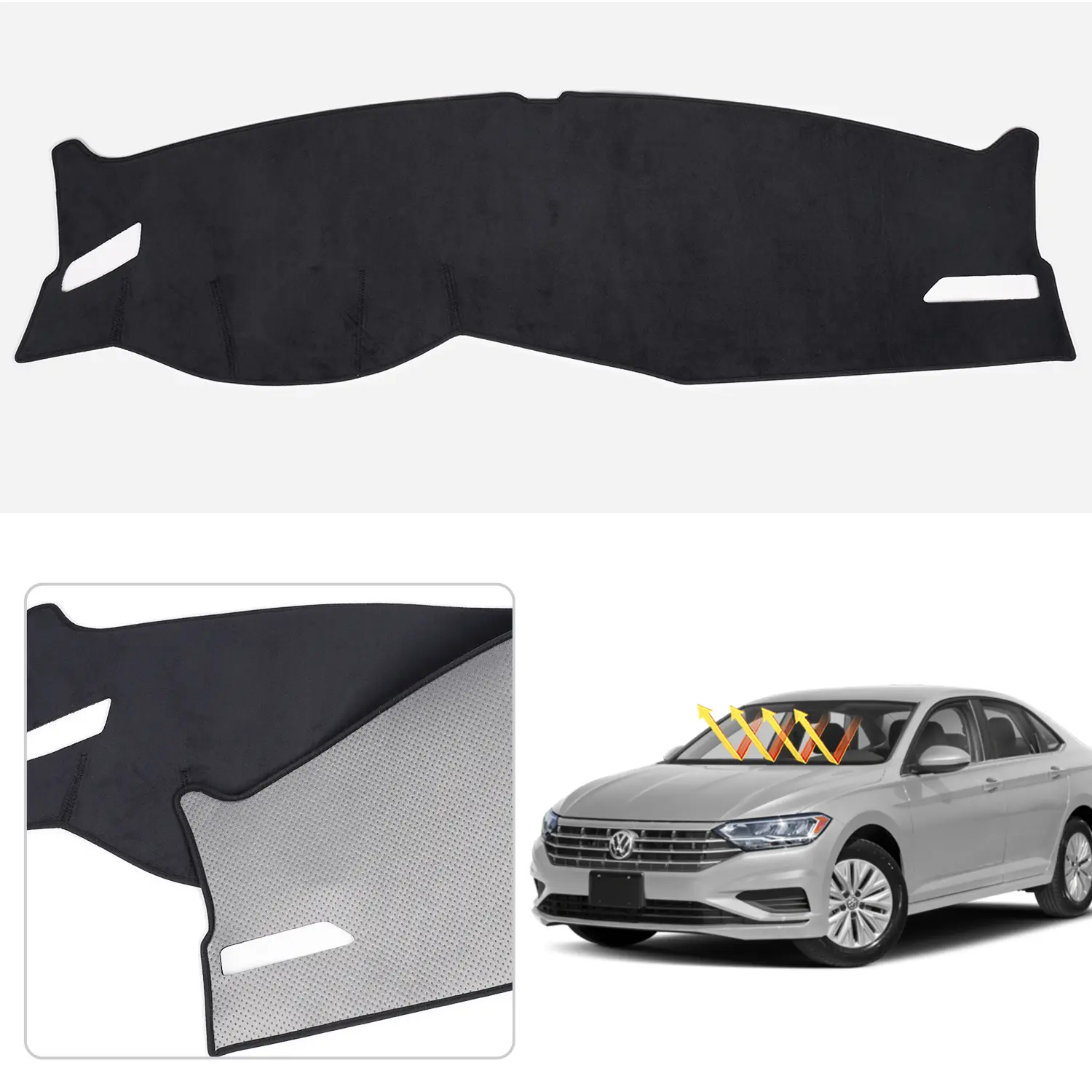 Canvcle Dashboard Cover Mat for 2019-2026 Volkswagen Jetta, Exact Cutouts, Flannel Sunshade, UV Rays Protector, Nonslip Design, Heat Absorption Car Interior Anti-Slip Accessory