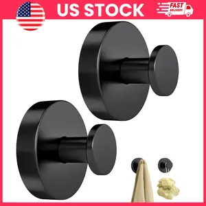 Cup Hooks for Shower, Heavy Duty Towel Hooks for Bathroom Walls, No-Drill Modern Suction Hooks for Glass, Tile, Mirror & Kitchen Walls, Reusable Waterproof Hooks for Hanging Towels, Robes, Kitchen Utensils, Black (2 Pack)