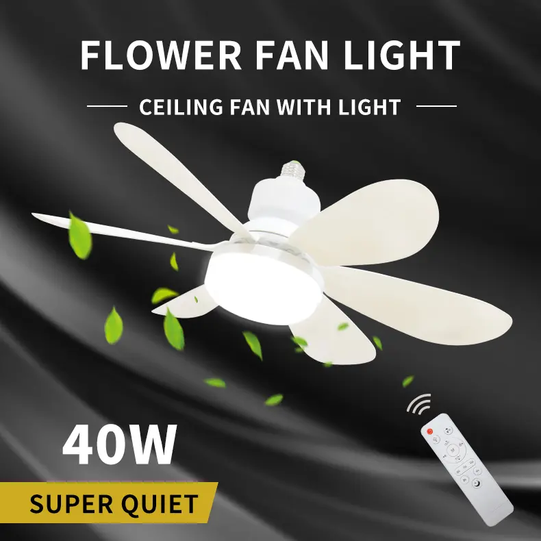 Remote-Controlled Dimmable Ceiling Fan Light | 3-in-1 LED Light Socket Fan | No Tools Needed – SummerVibes Cooling Solution for Dorms & Bathrooms