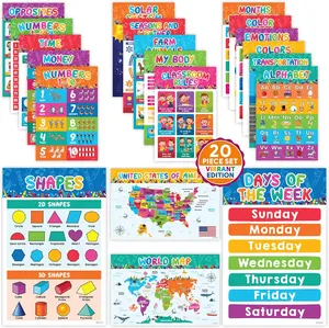Decorably 20 Vibrant Learning Posters for Toddlers 1-3, 11x17in Educational, Matte-Laminated Classroom Decor for Preschool and Kindergarten - for Hallways, Bulletin Boards, Home Study Room