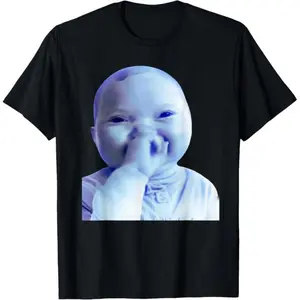 Men's 100% Cotton Funny AI Baby Holding Laugh Meme T-Shirt - Viral Trend Graphic Tee Casual Menswear (S-XXXXXL)