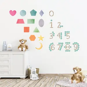 Numbers + Shapes Wall Decals | Colorful Shapes Numbers Dots Wall Stickers 0-9