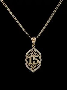 15th birthday pendant in gold-plated steel with a beautiful and fine 18 or 24 inch chain