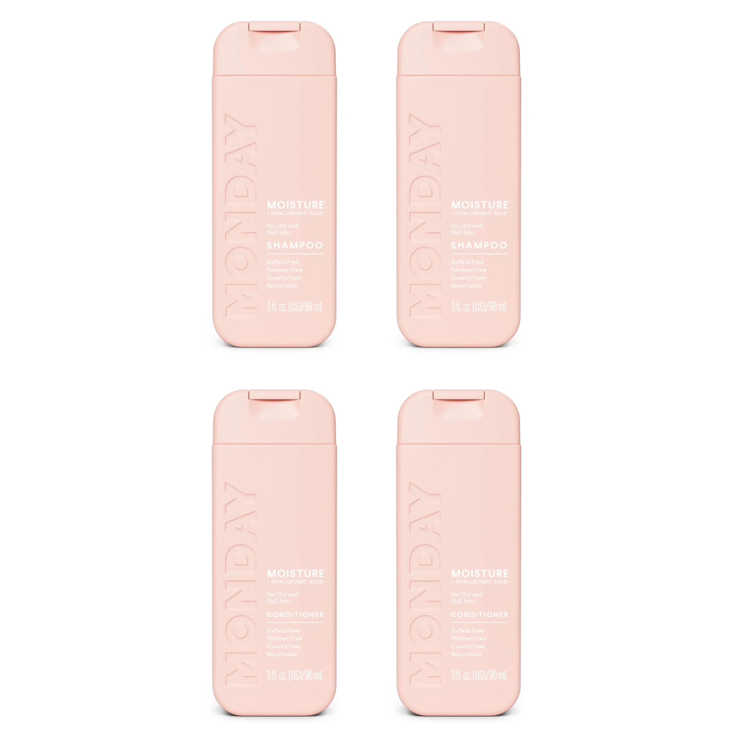 MONDAY Haircare MOISTURE Shampoo & Conditioner Travel Pack - 3oz, 90ML Travel Kit (2 x Shampoo, 2 x Conditioner)
