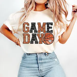 Game Day Basketball T-shirt, Print Basketball T-shirt, Basketball Mama, Basketball Mom Sports T-shirt, Faux Sequin Basketball Season, Gift For Mom