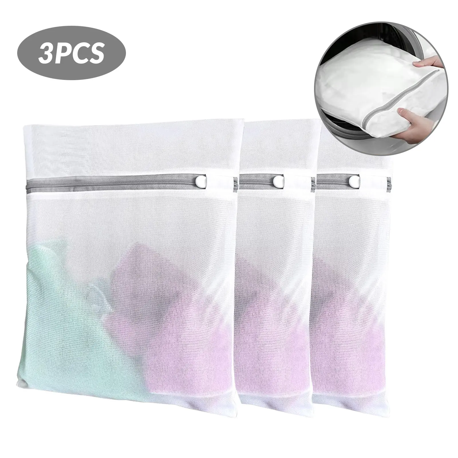 3Pcs Jumbo Durable Antisnagging Resealable Washing Bags Set - Rust-Resistant Zippered Large Capacity Laundry Products, Gentle Wash, Water-Flow Permeable, Home Laundry Room Accessories for Bras & Delicate Fabric Protection, Bra, Clothes