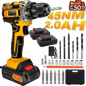 Cordless Drill Tool Set 21V Electric Power Drill with 2.0Ah Lithium-ion Battery USB Type-C Rechargeable Portable All-in-One DIY Home Toolbox Kit Black Friday Christmas Gift