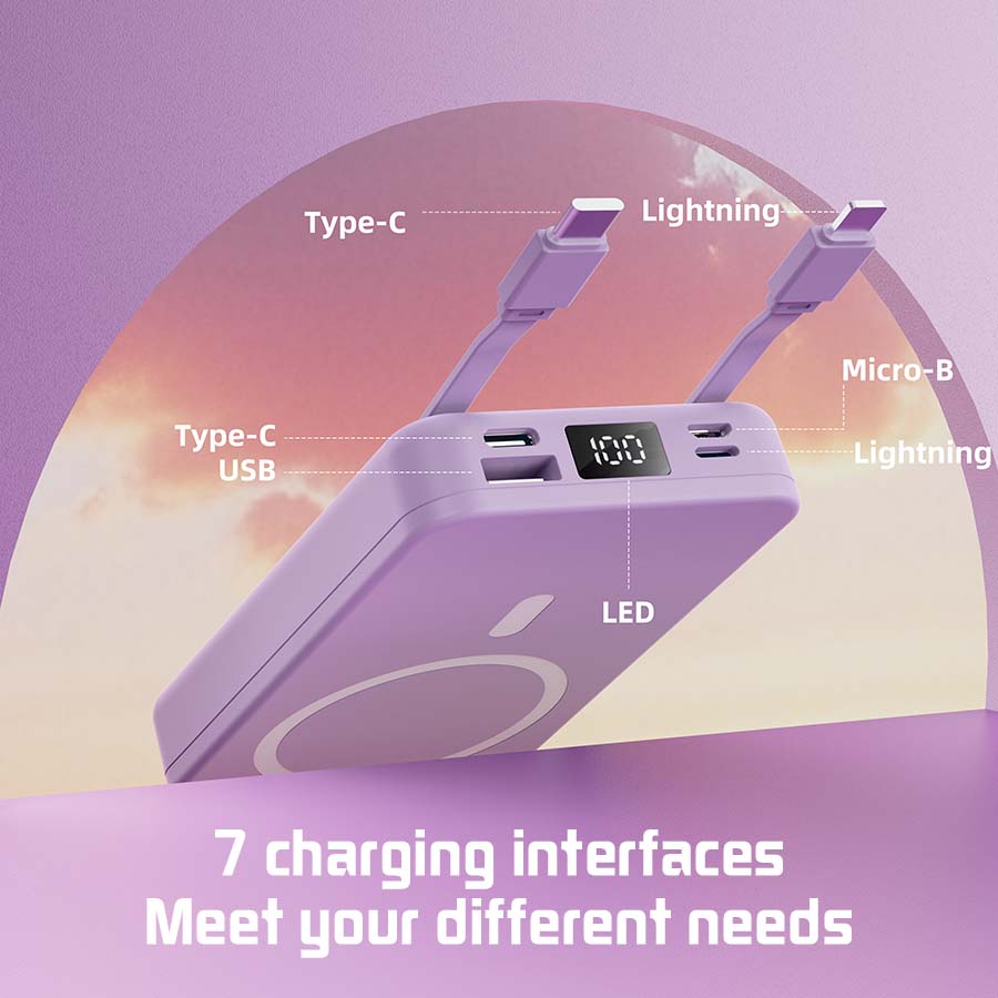 10000mAh Magnetic Power Bank, Foldable Wireless Portable Charger with LED Display, Comes with Type-C Cable, Supports Fast Charging and Lightning Input, Made of Lightweight Silicone, Charges Smartphones Android Phones, Compact and Portable，Best Gift ldeas