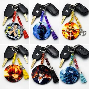 Demon Slayer Anime Keychain with Pink Beaded Chain & Character Charm for Fans Perfect Everyday Accessory Inspired by the Series