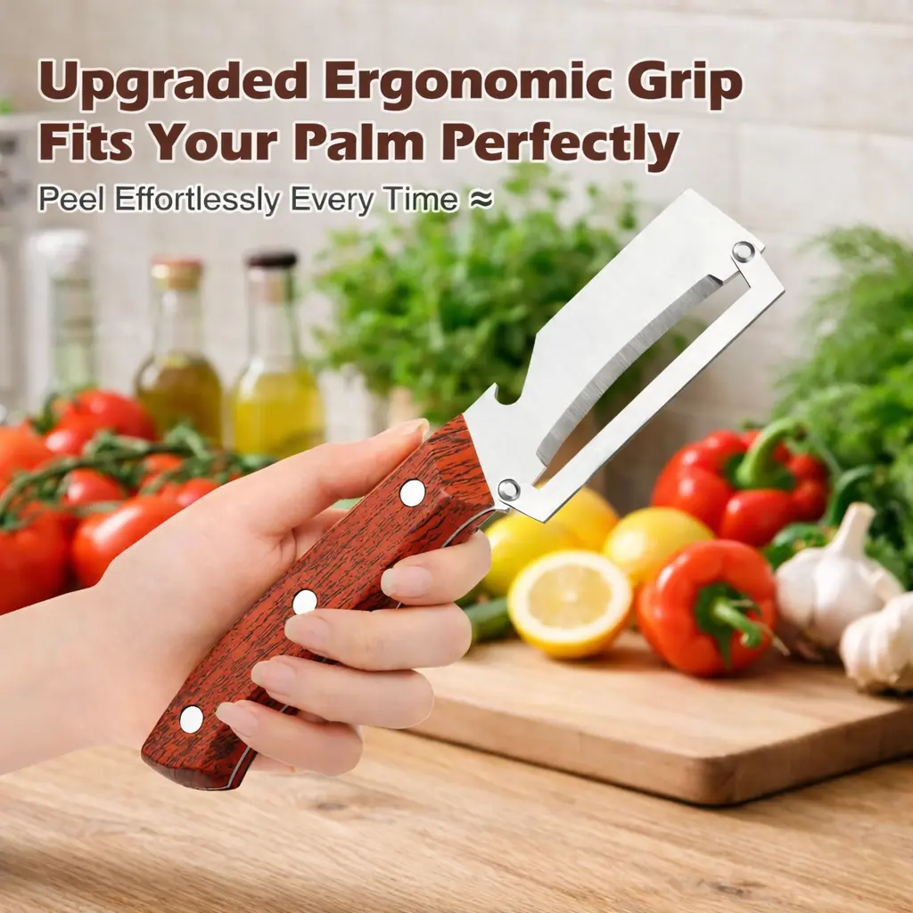 2-in-1 Fruit & Veggie Peeler with Bottle Opener Sharp Stainless Steel Ergonomic Non-Slip Grip for Effortless Peeling