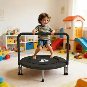 RAVS 36" Toddler Trampoline for Kids Ages 1-6 with Thick Safety Pad Adjustable Foam Handle Easy Assembly Foldable Mini Kids Rebounder Baby Trampolines for Fun and Exercise Indoor/Garden