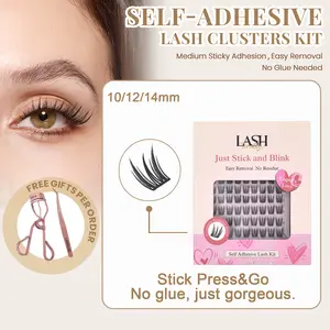 Lashterally Cupid's Love Self-adhesive Lash Clusters Kit 90 Clusters 10mm/12mm/14mm Ultra Lightweight Easy Removal DIY D Curl False Eyelashes for Halloween Party Makeup