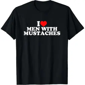 Women's Graphic T-Shirt - I Love Men With Mustaches, Cotton Material, Retro, Fitted Cut, Short Sleeves, Proudly Made in the United States summerwins
