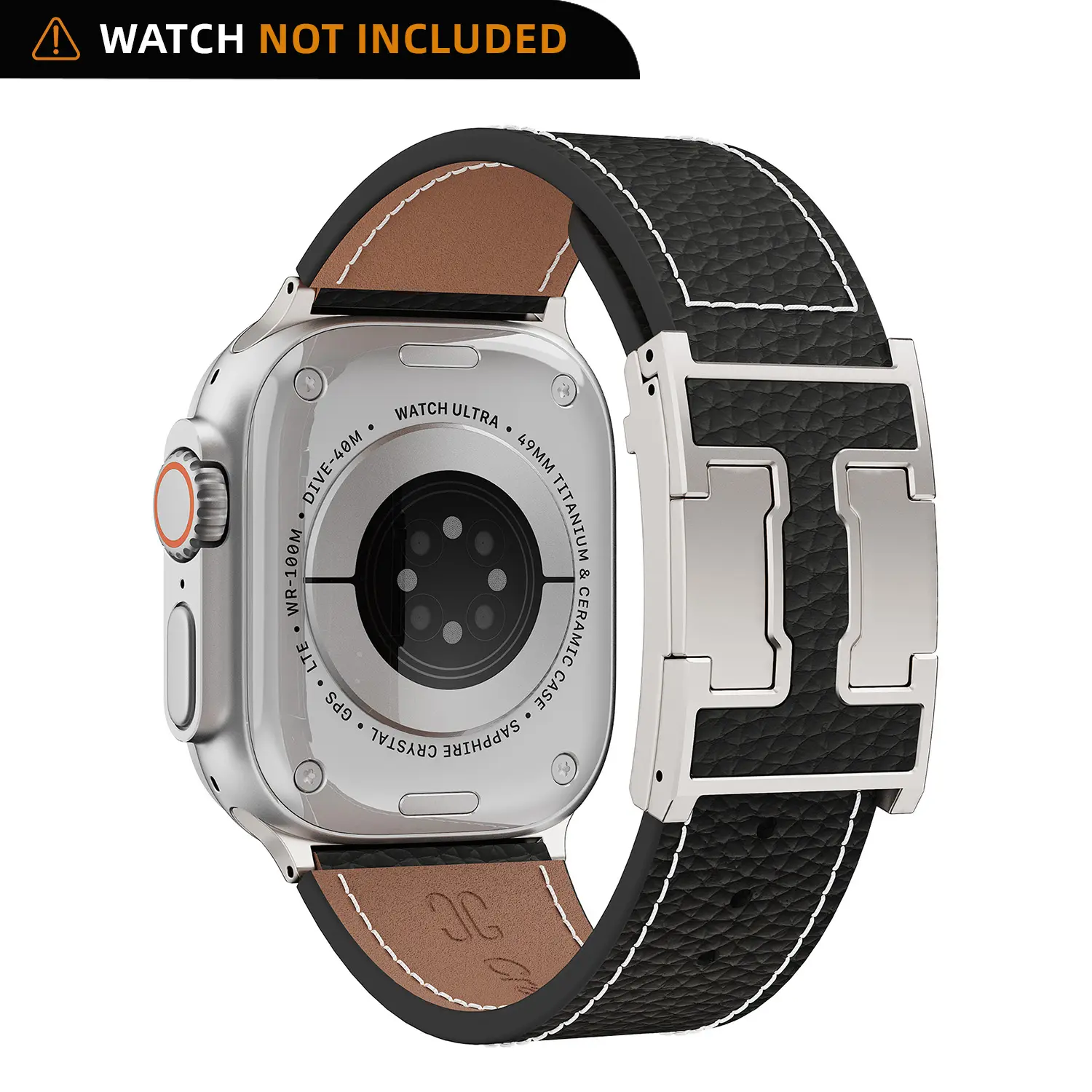 CrazyGrass Classy Genuine Leather Replacement Strap - Wearable Accessory, Brown Single Band with Silver Buckle, Magnetic Clip Closure, 1 Piece Leathers Strap That Ages With You for 44mm/45mm/46mm/49mm Square Face Smart Watches [WATCH NOT INCLUDED]