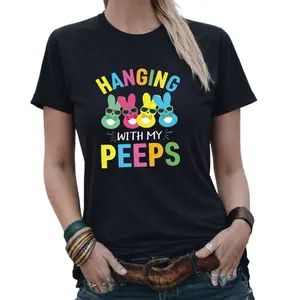 Spring & Summer Essential: 2026 Easter Theme Women's T-Shirt with Colorful Design and Bunny Print