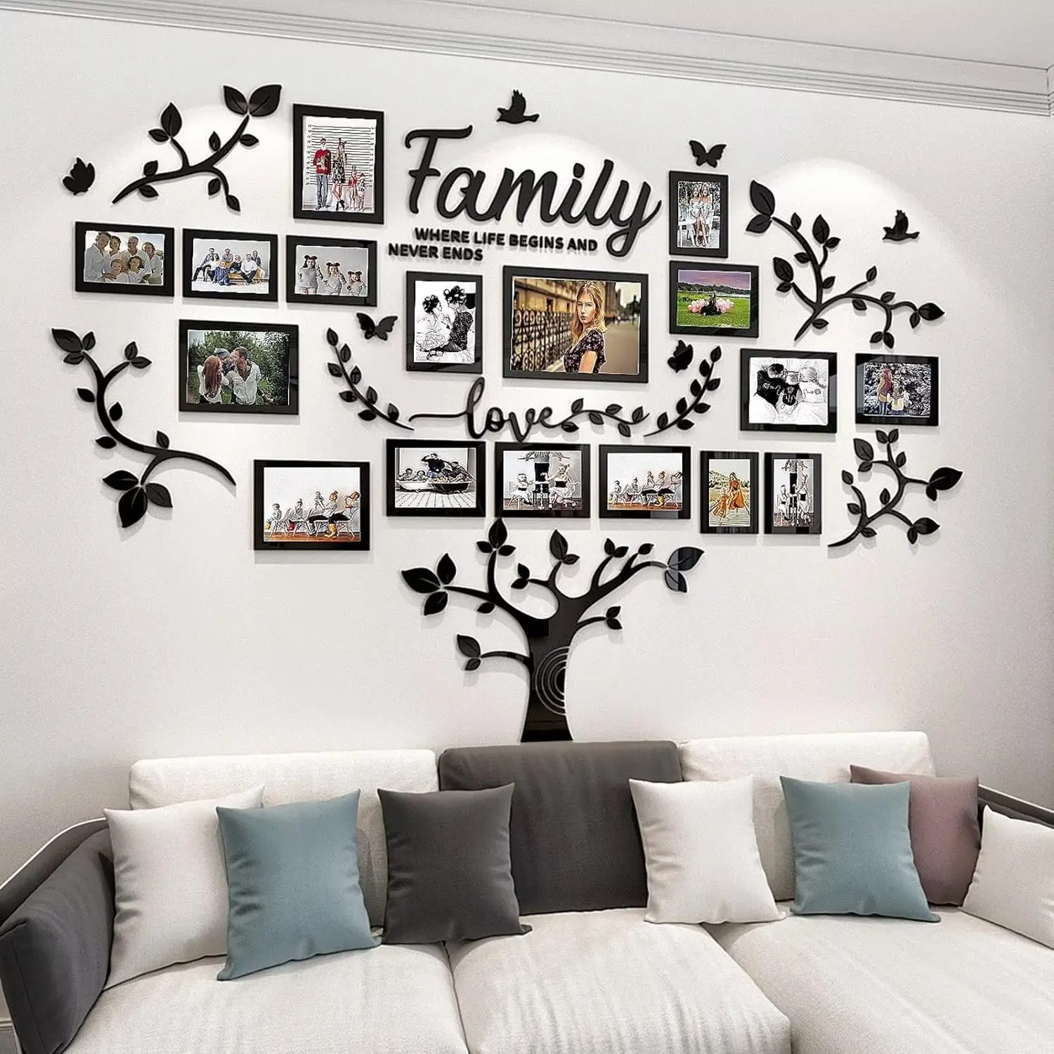 Federedevo 3D Acrylic Figure Family Tree Decorative Wall Sticker - DIY Collage with Picture Frames, Eclectic Interior Stickers for Living Room Bedroom Decorations, Mother's Day Decoration Items