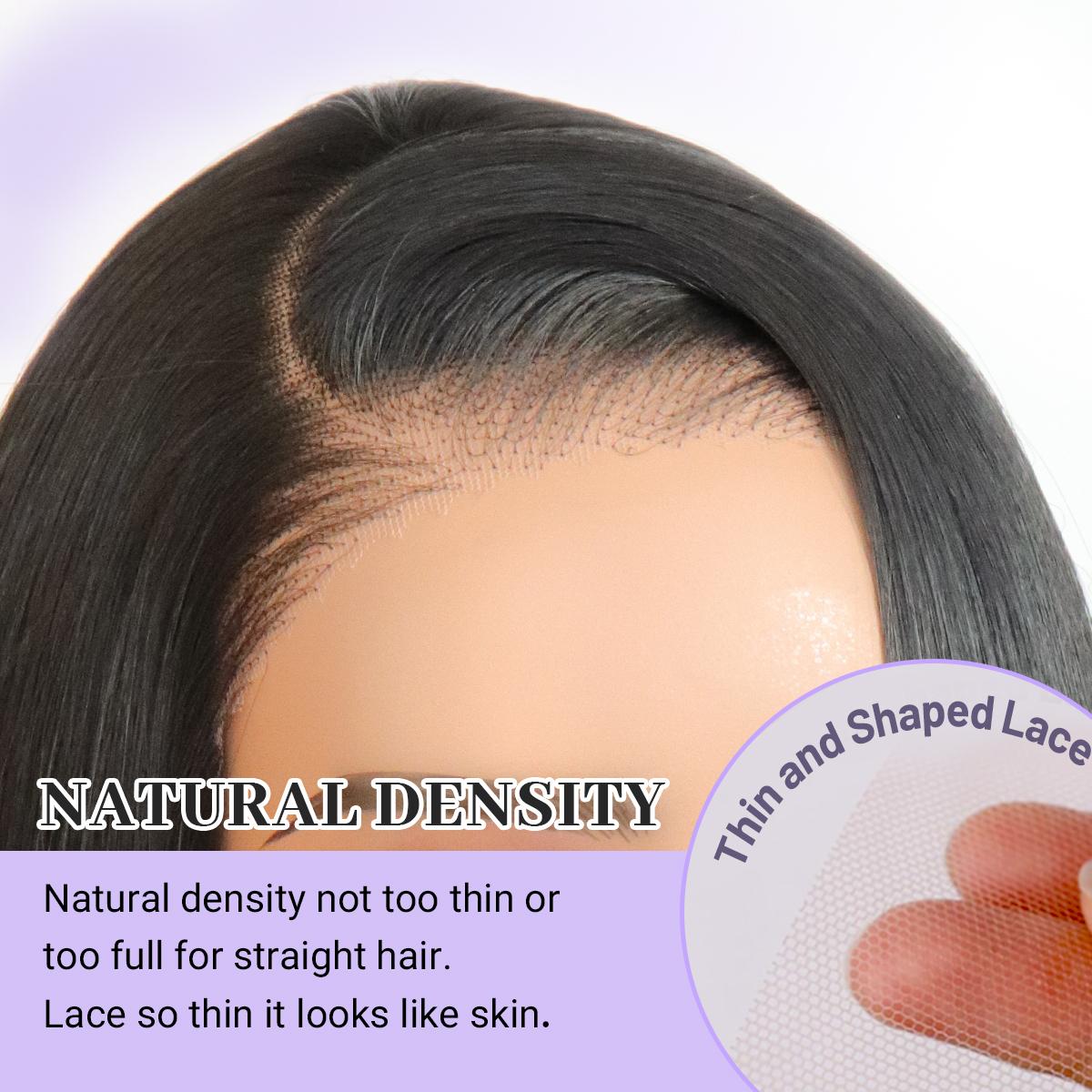 U&A Hair Synthetic 9x7 Glueless C-Part Layered Short Wig 14 Inch，Wear and Go Lace Front Straight Wig Pre Plucked Pre Cut Natural Hairline with Tiny Knots