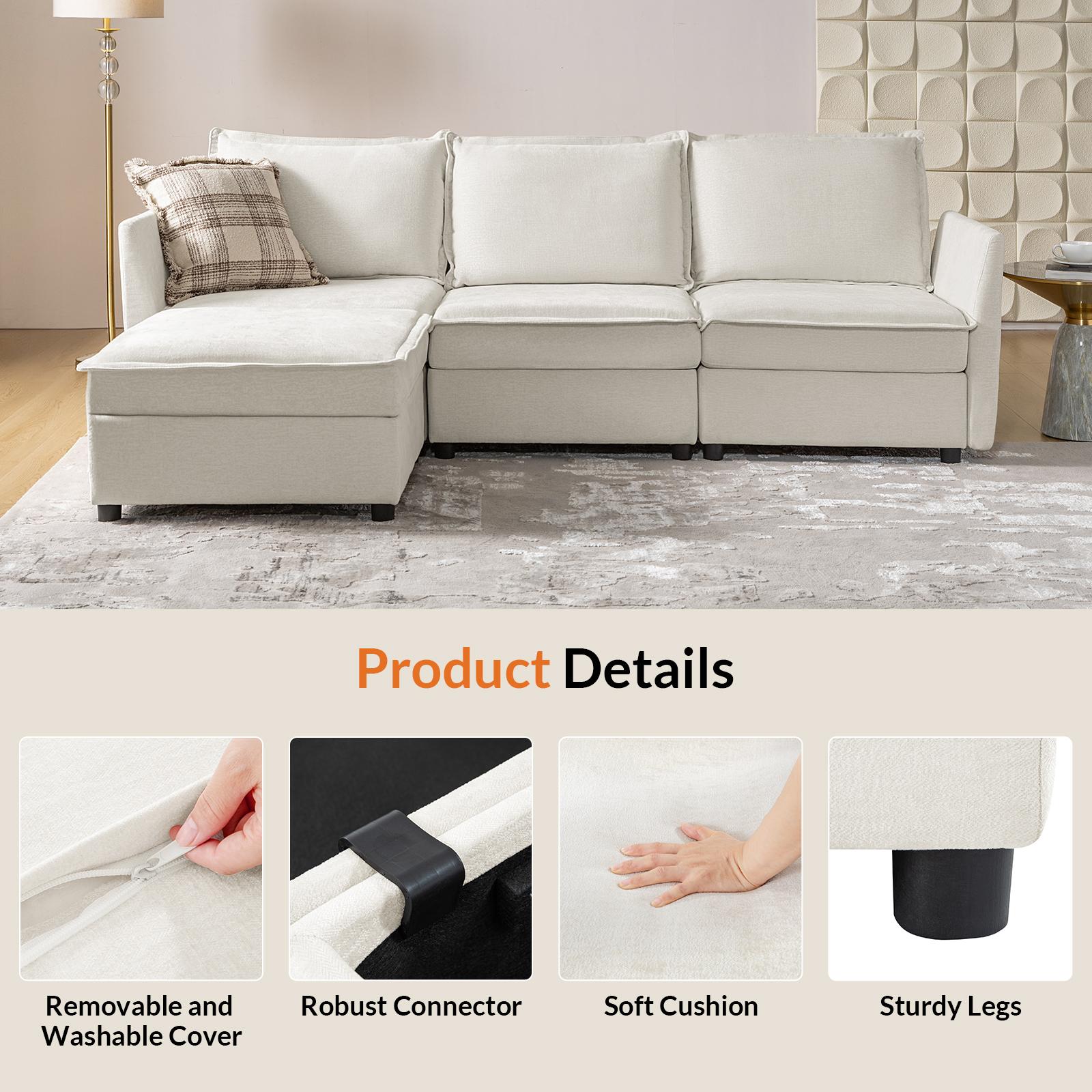 [Multipule Packages] Hulala Victoria Oversized Soft Sectional Sofa with Storage(Optional Seat), 1.5x Extra-wide Seat, Soft Cushion, Concealed Compartments, Modular Design, Easy Assembly Folding Storage, Ottoman Bench sofa, Couch, Lounge