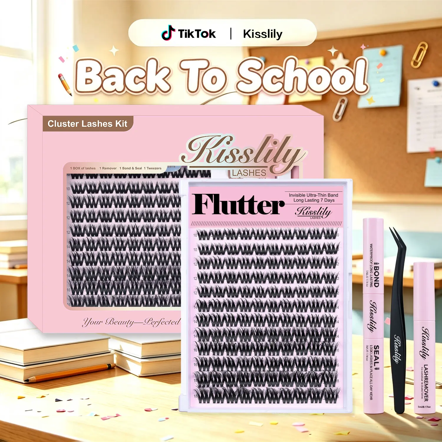 Flutter | Kisslily Volume Lashes DIY False Eyelashes for Bold Dramatic Look | Lyra style Lashes with Ultra-Dense,Invisible band,Waterproof，Long-Lasting for a Flawless,Volumious Look | Trendy&Must-Have Downy Lash Clusters Makeup#tiktokshopbacktoschool tikt
