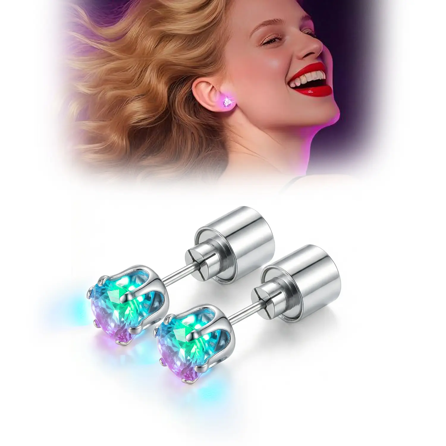 YLNWH LED Earrings, Light Up Stud Earrings, Glowing Diamond Crown Pendant Earring for Women and Men, LED Jewelry for Party, Wedding, Birthday, Night Out, Disco, Festival