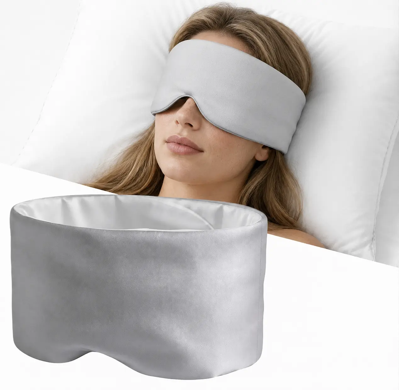 Weighted Eye Mask for Deep Sleep - Strapless 360° Wraparound Sleep Mask, Dual-Sided Cooling Silk & Warm Cotton, Total Blackout for Naps, Travel & Stress Relief