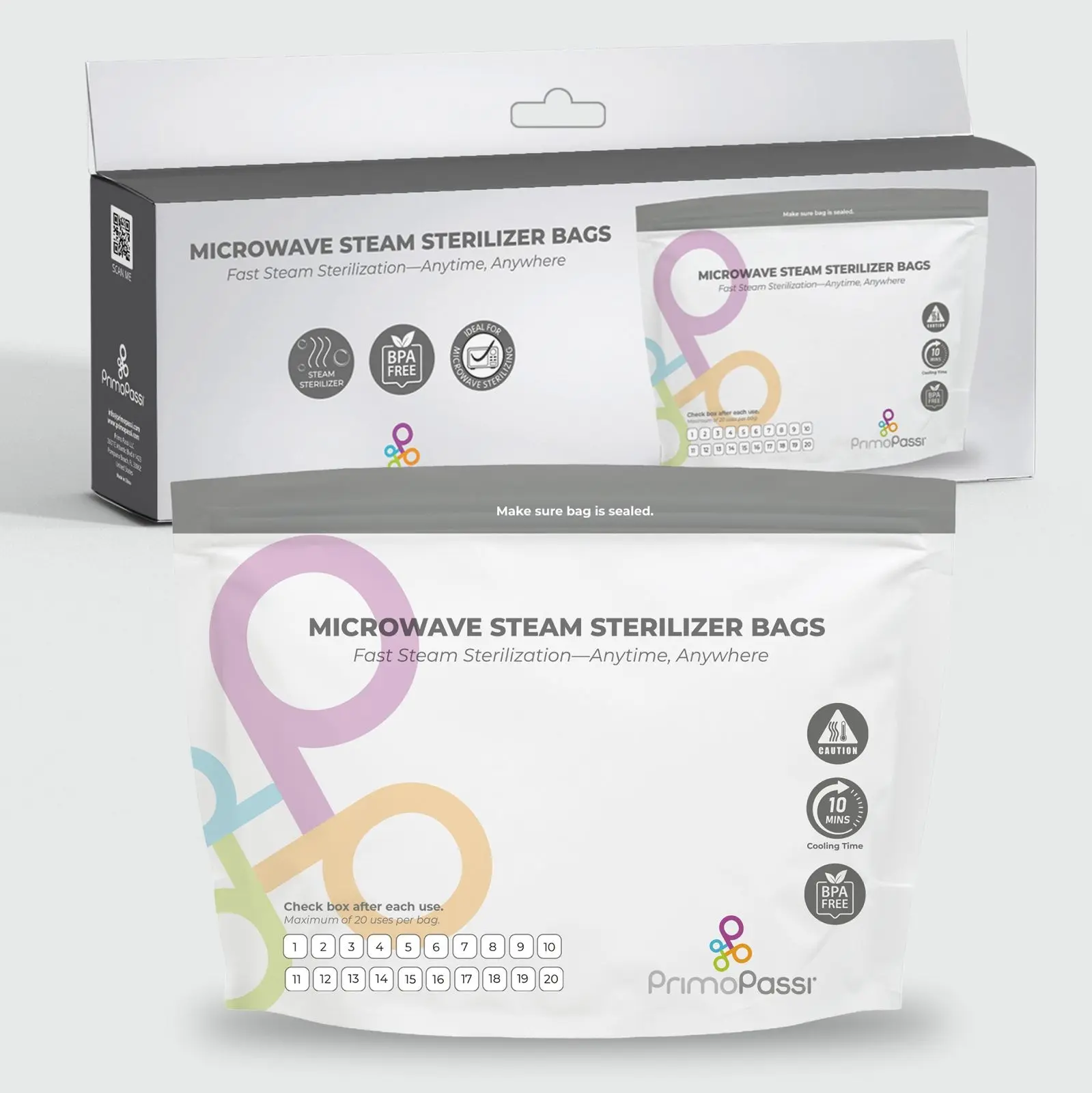 Primo Passi Microwave Steam Sterilizer Bags | Reusable Bags BPA-Free for Baby Bottles & Pump Parts,  10 Pack