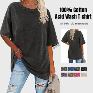 Digitex Oversized Women's 100% Cotton Acid Wash T-Shirt Casual Loose Fit Crew Neck Tee for All Seasons Streetwear Basic Tops