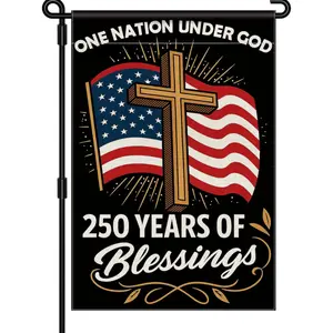 One Nation Under God Flag, 250 Years Of Blessings Patriotic Christian Flag, America 250th Anniversary 1776-2026 USA Faith Cross Yard Flag, 4th Of July Religious Outdoor Decor